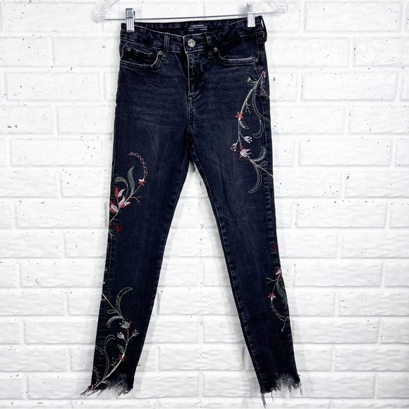 ZARA “The Skinny” Premium Black Distressed embroidered Skinny stretch jeans - Picture 2 of 10